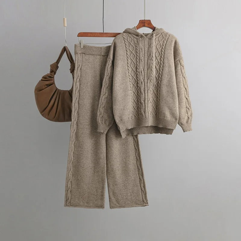 Levoire | Pull En Maille À Manches Longues Avec Pantalon Large Ensemble De Deux Pièces Khaki Une taille