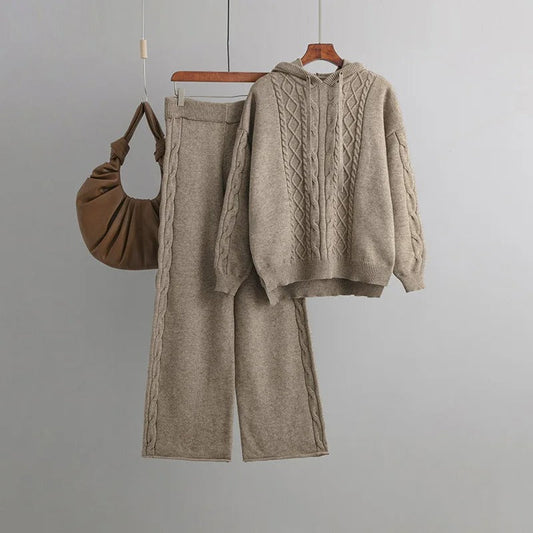 Levoire | Pull En Maille À Manches Longues Avec Pantalon Large Ensemble De Deux Pièces Khaki Une taille