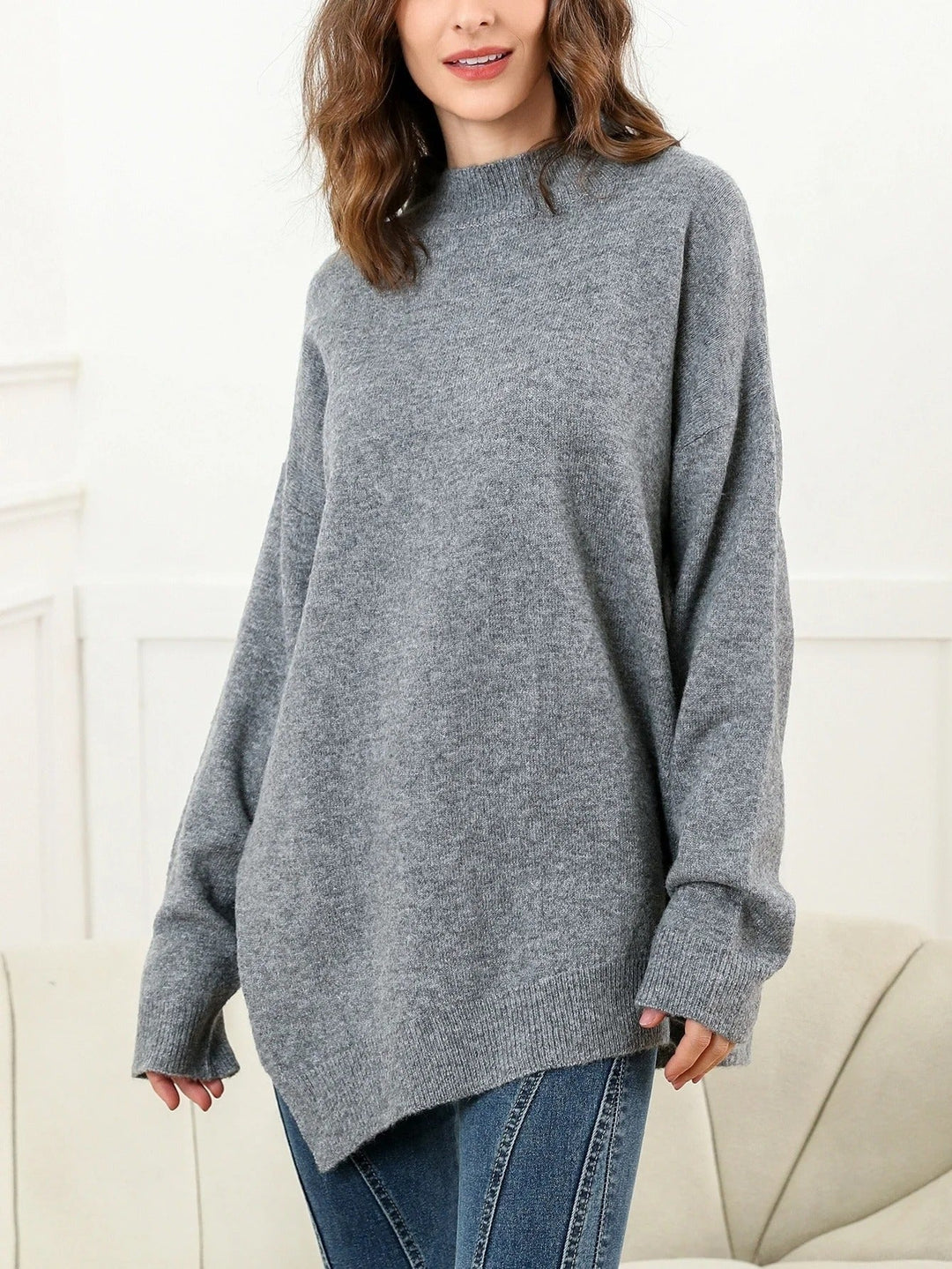 Levoire | Pull Élégant Avec Fentes Latérales Gris foncé