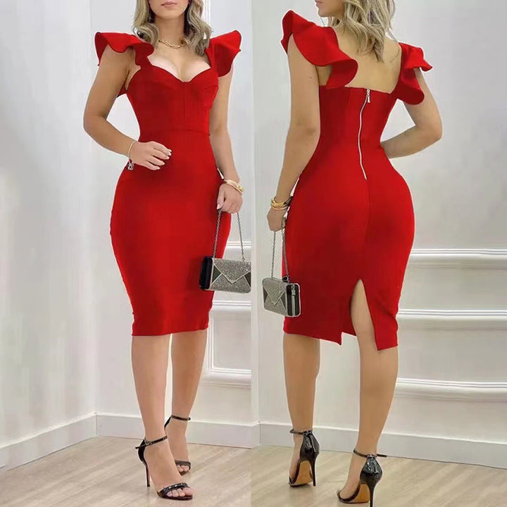 Levoire | Robe élégante unie ajustée aux hanches Rouge