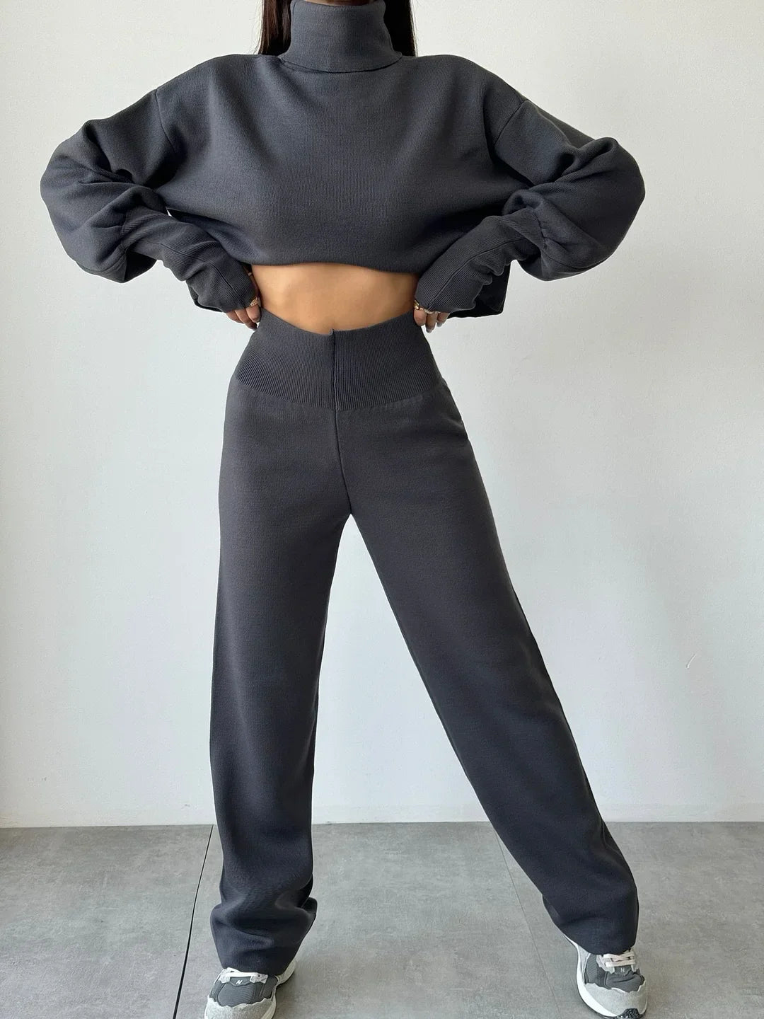 Levoire | Pull À Col Roulé Confortable Combinaison Mitaine Gris foncé