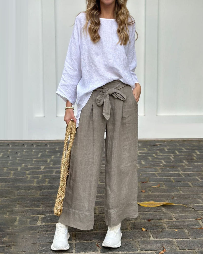 Levoire | Haut Élégant Et Pantalon Ample Blanc