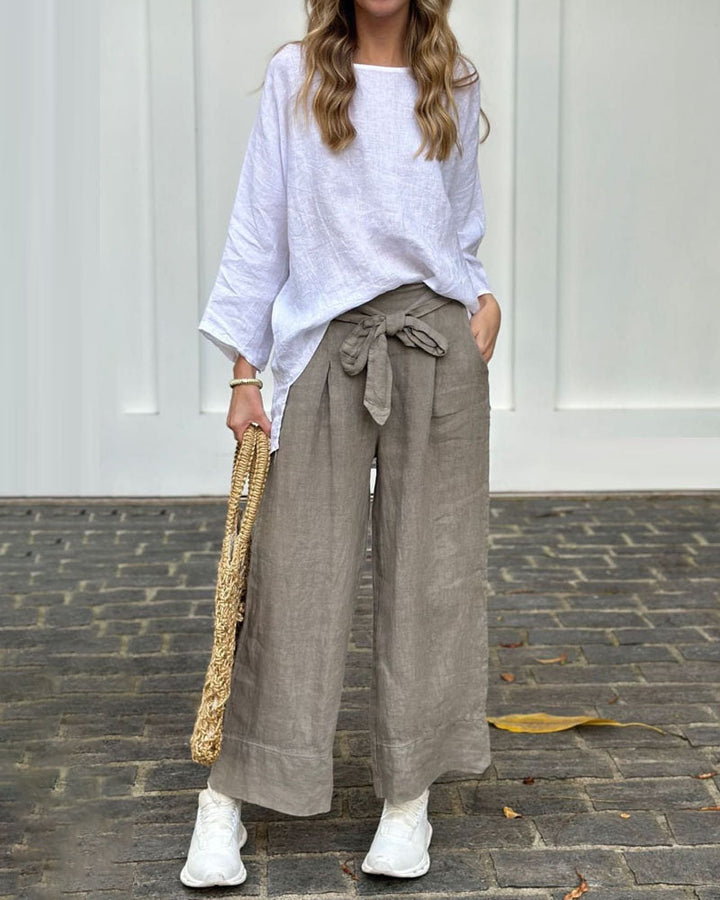 Levoire | Haut Élégant Et Pantalon Ample Blanc