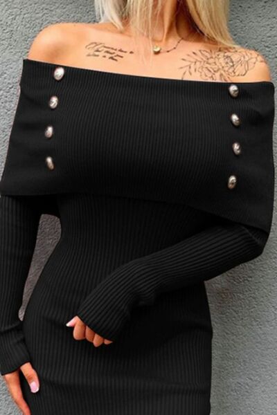 Levoire | Robe Longue À Épaules Dénudées Avec Boutons Décoratifs