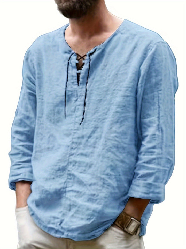 Levoire | T-Shirt Henley À Manches Longues En Mélange Coton-Lin Printemps/Automne