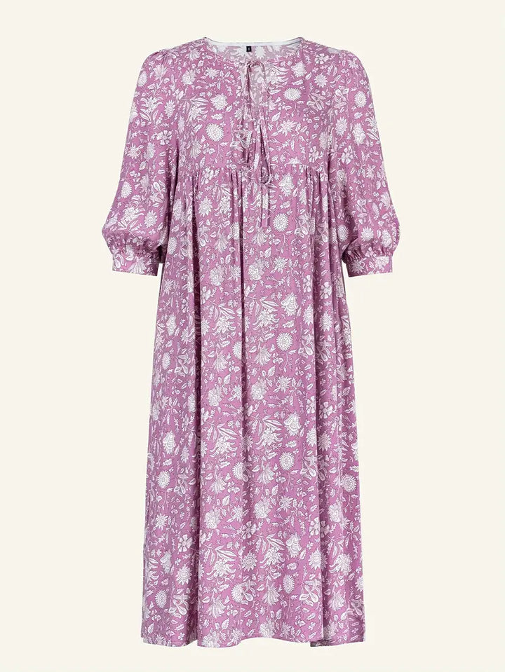 Levoire | Robe Maxi Boho Décontractée Avec Noeuds Décolleté En V Et Manches Courtes Pâte de haricots rouges + blanc