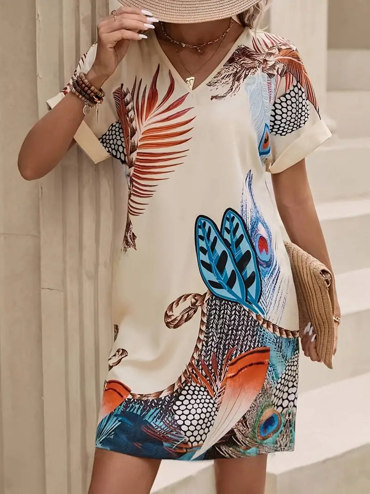 Levoire | Robe Vintage Avec Décolleté En V Et Motif De Feuilles