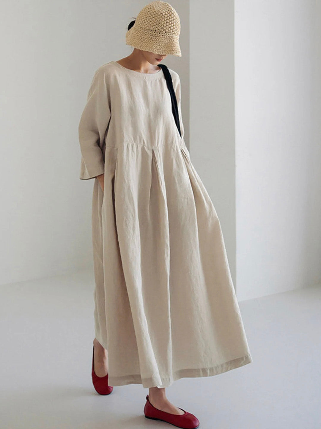 Levoire | Robe En Lin Décontractée Avec Poches Latérales Beige