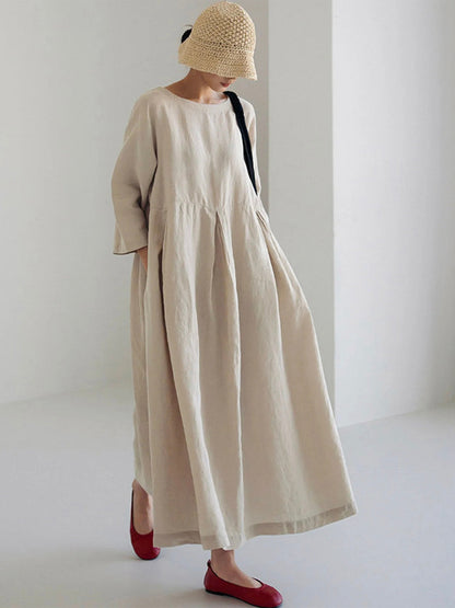 Levoire | Robe Ample En Lin Avec Poches Latérales Beige