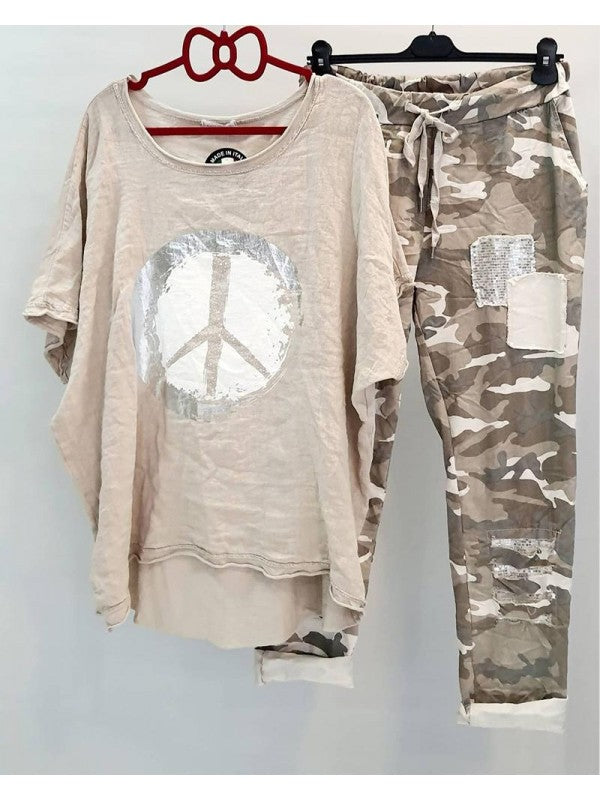 Levoire | Ensemble Partagé Avec Motif Camouflage Et Cordon vert olive