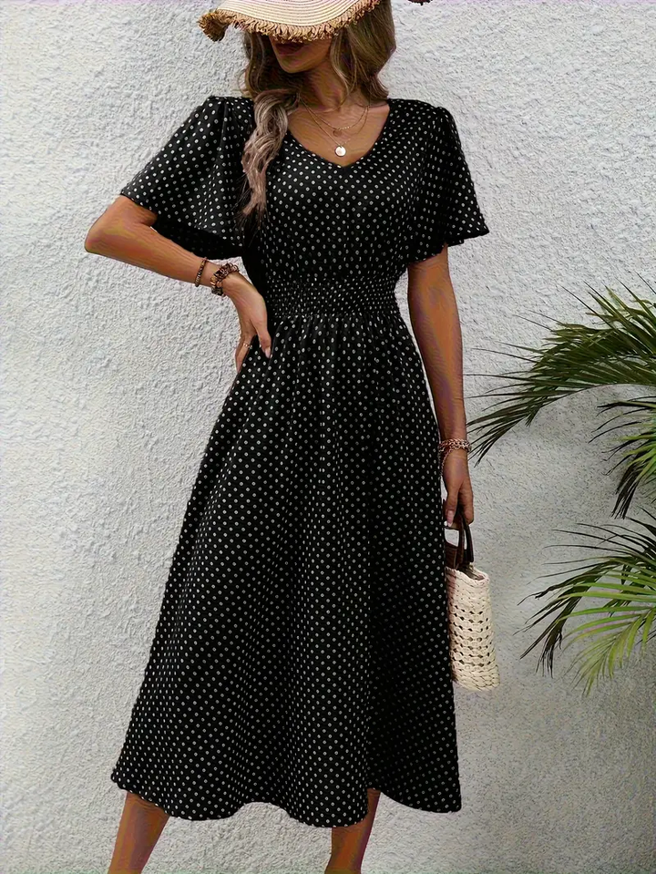 Levoire | Robe Taille Froncée Imprimée sur Toute la Surface, Robe Décontractée à Manches Courtes