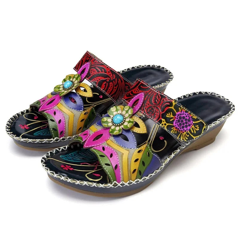 Levoire | Sandales orthopédiques antidérapantes böömiläiset à motif floral Noir