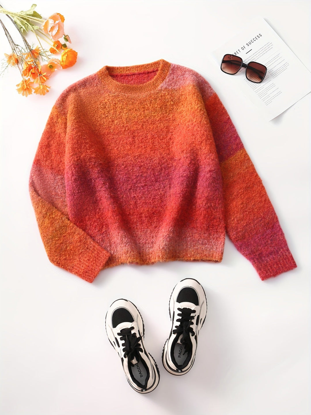 Levoire | Pull En Maille Confortable Orange-Rouge