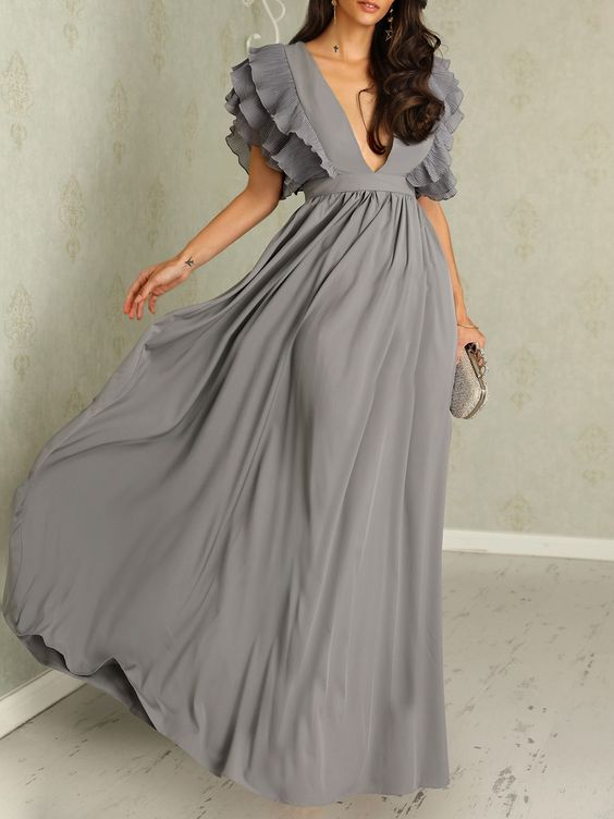 Levoire | Robe Élégante Avec Des Manches Froncées Gris
