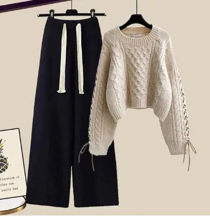 Levoire | Ensemble femme Pantalons noirs et pull en laine kaki