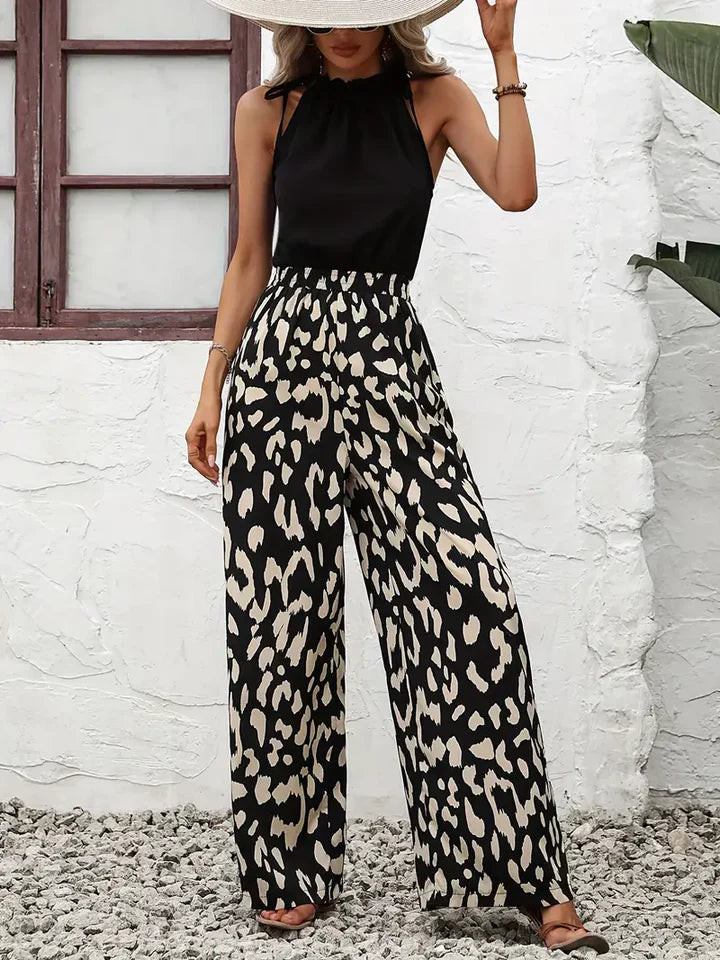 Levoire | Combinaison Avec Motif Léopard Et Jambe Large Noir