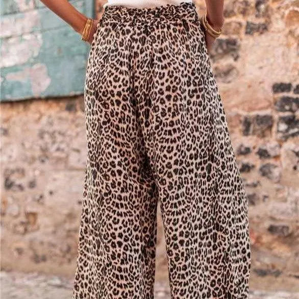 Levoire | Pantalons à larges jambes motif léopard avec poche