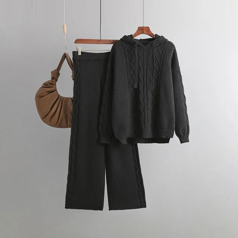 Levoire | Pull En Maille À Manches Longues Avec Pantalon Large Ensemble De Deux Pièces Noir Une taille