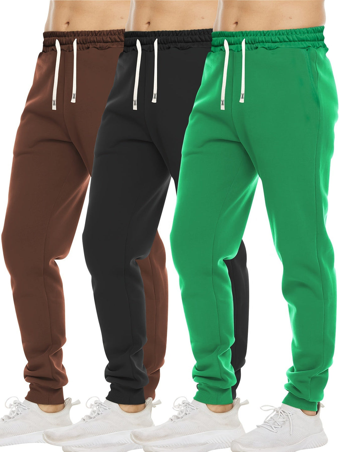 Levoire | Pantalons Regular Fit Sans Mélange Avec Élastique Et Poches Vert + noir + café