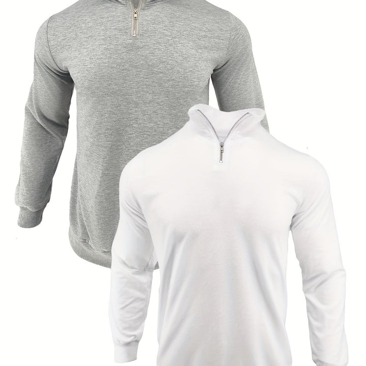 Levoire | Rento Sweatshirt Hommes Non Mélangé Avec Fermeture Éclair Mi-Longue, Manches Longues Blanc et Gris