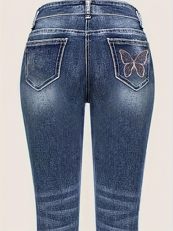 Levoire | Broderie De Papillon Étirée Jeans Pour Femmes Avec Jambe Droite