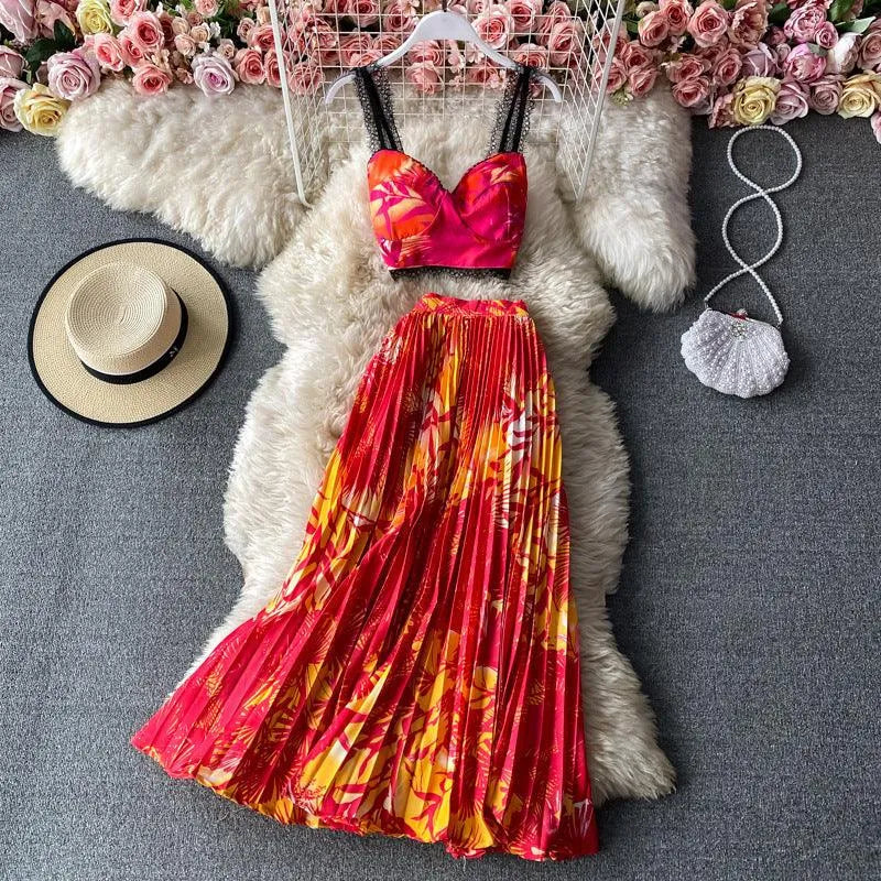 Levoire | Ensemble sans manches à deux pièces avec motif floral Rot Taille libre