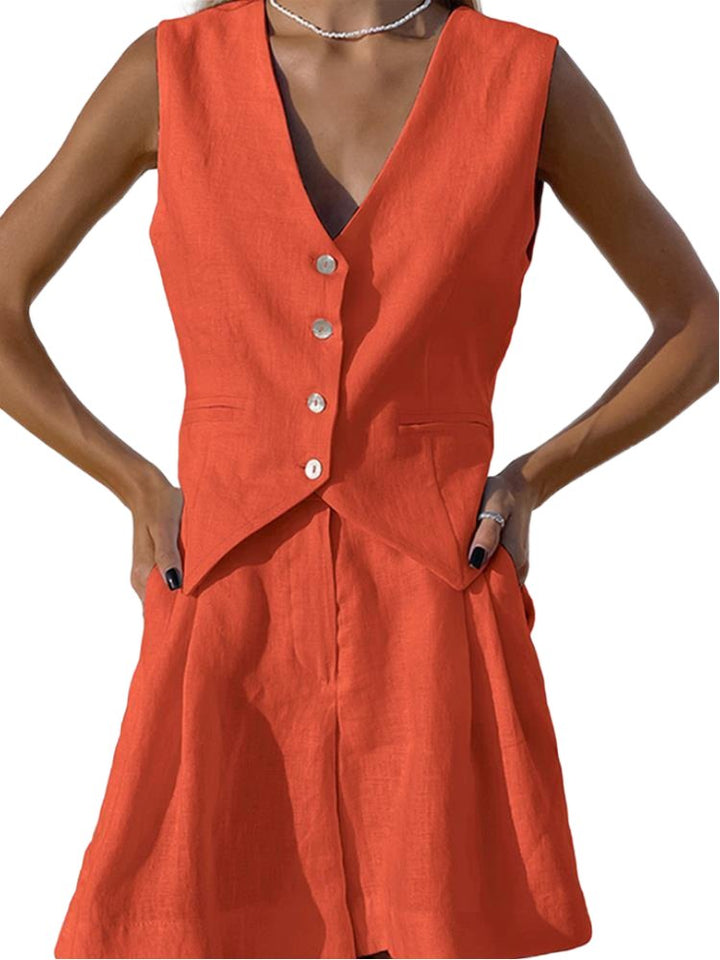 Levoire | Ensemble En Lin Sans Manches À Deux Pièces Orange