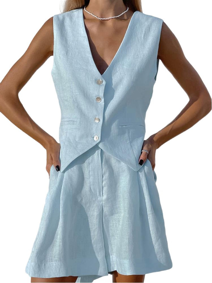 Levoire | Ensemble En Lin Sans Manches À Deux Pièces Bleu