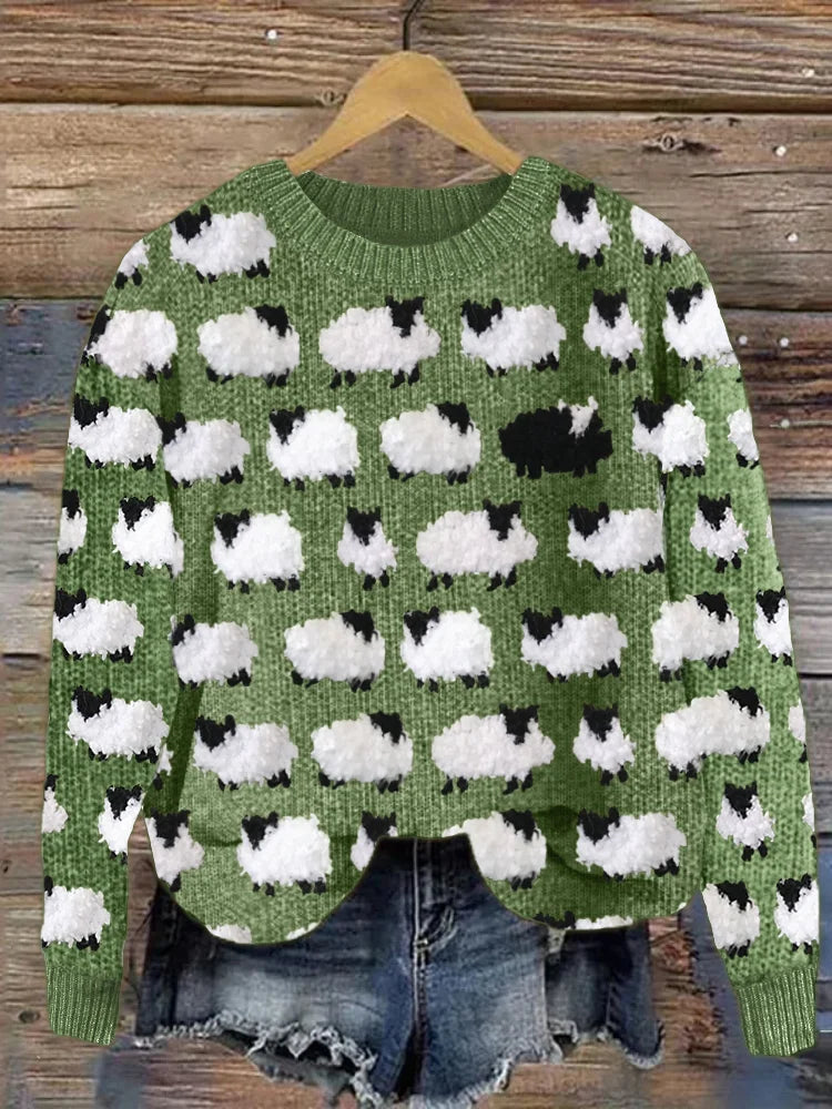 Levoire | Pull tricoté en laine de mouton floue vintage et douillette Vert