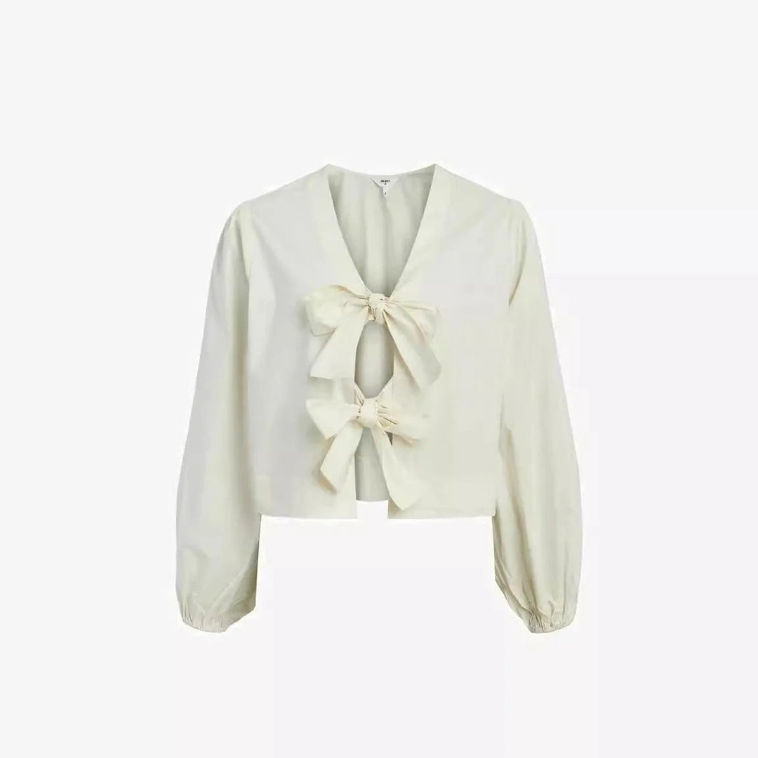 Levoire | Chemise plissée à manches longues dans une couleur unie avec un nœud
