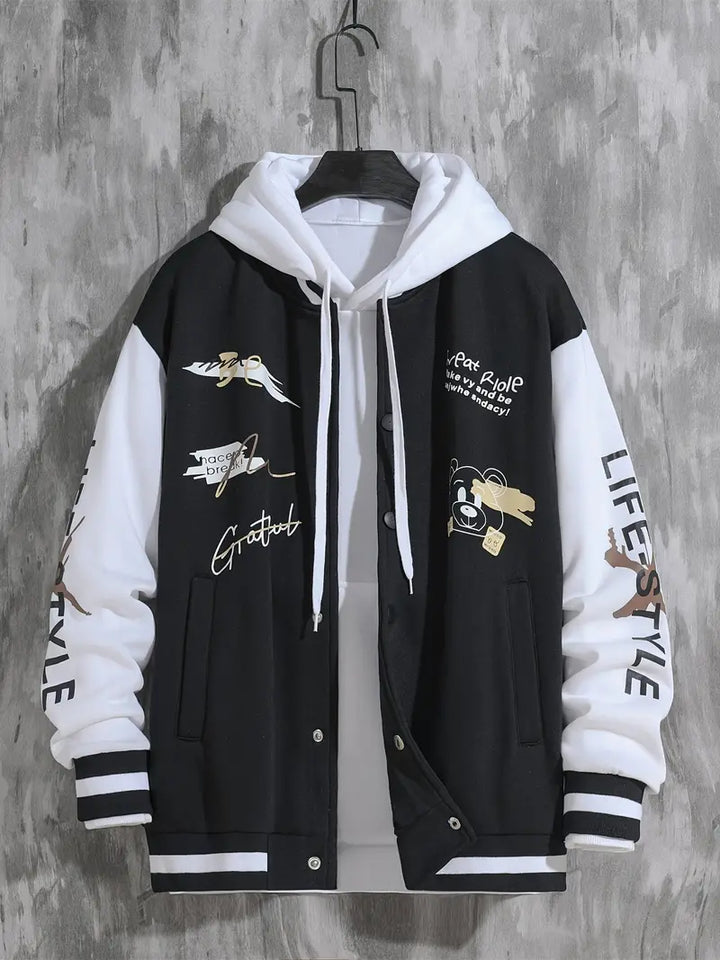 Levoire | Veste De Baseball Avec Capuche Pour Hommes Noir