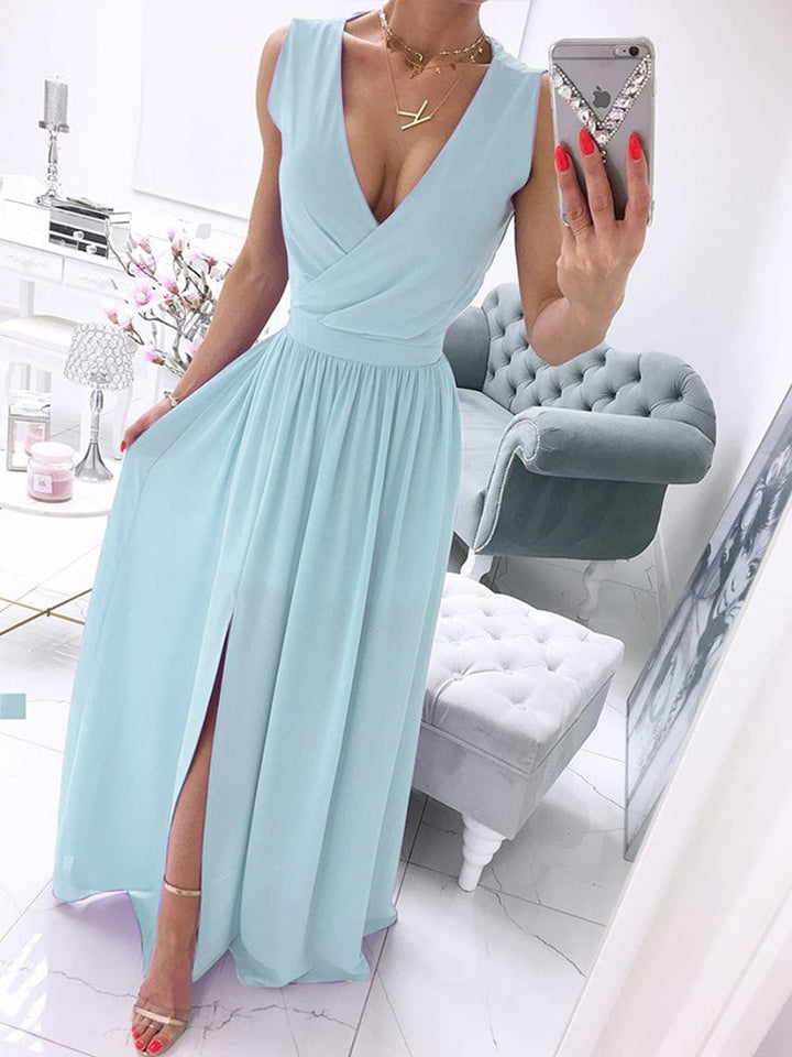 Levoire | Robe de plage sans manches à col en V profond pour femme Chiffon Vert