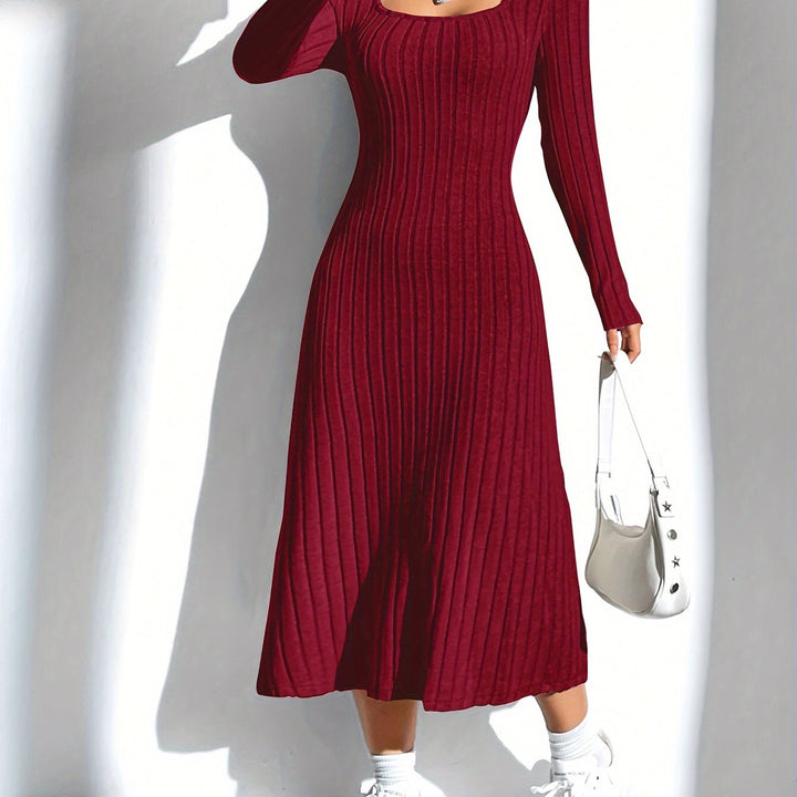 Levoire | Robe A-Ligne À Manches Longues Côtelée En Couleur Unie