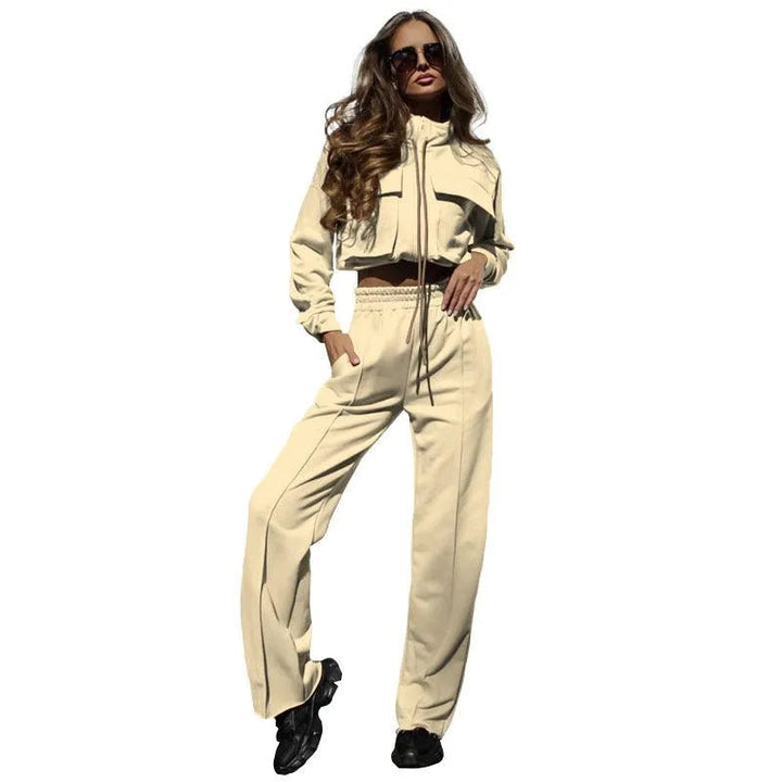 Levoire | Set, composé d'un pantalon décontracté et d'un haut avec fermeture éclair et cordon, avec des manches longues
