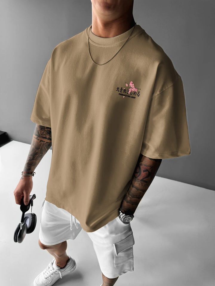 Levoire | Chemise D'Extérieur Pour Hommes Avec Motif De Fleurs De Cerisier Khaki Couleur