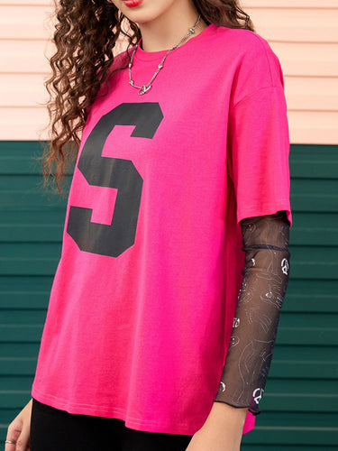Levoire | Lettres Graphique Col Rond T-shirt à Manches Longues