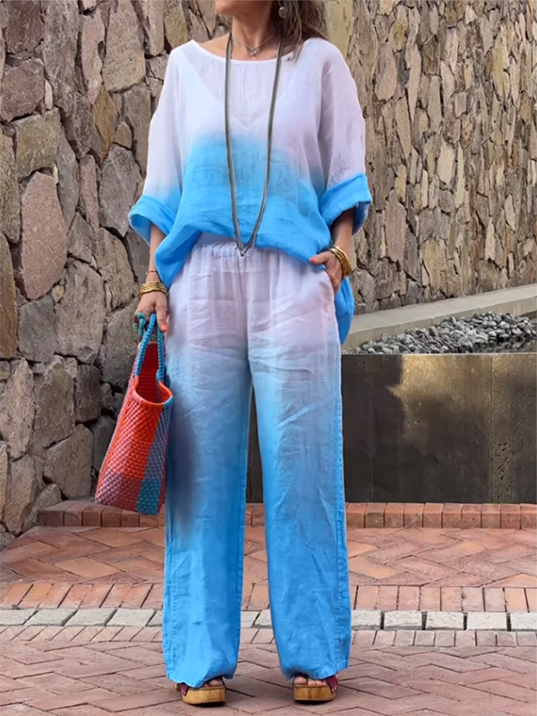 Levoire | Ensemble Pour Femmes En Coton Et Lin Bleu clair