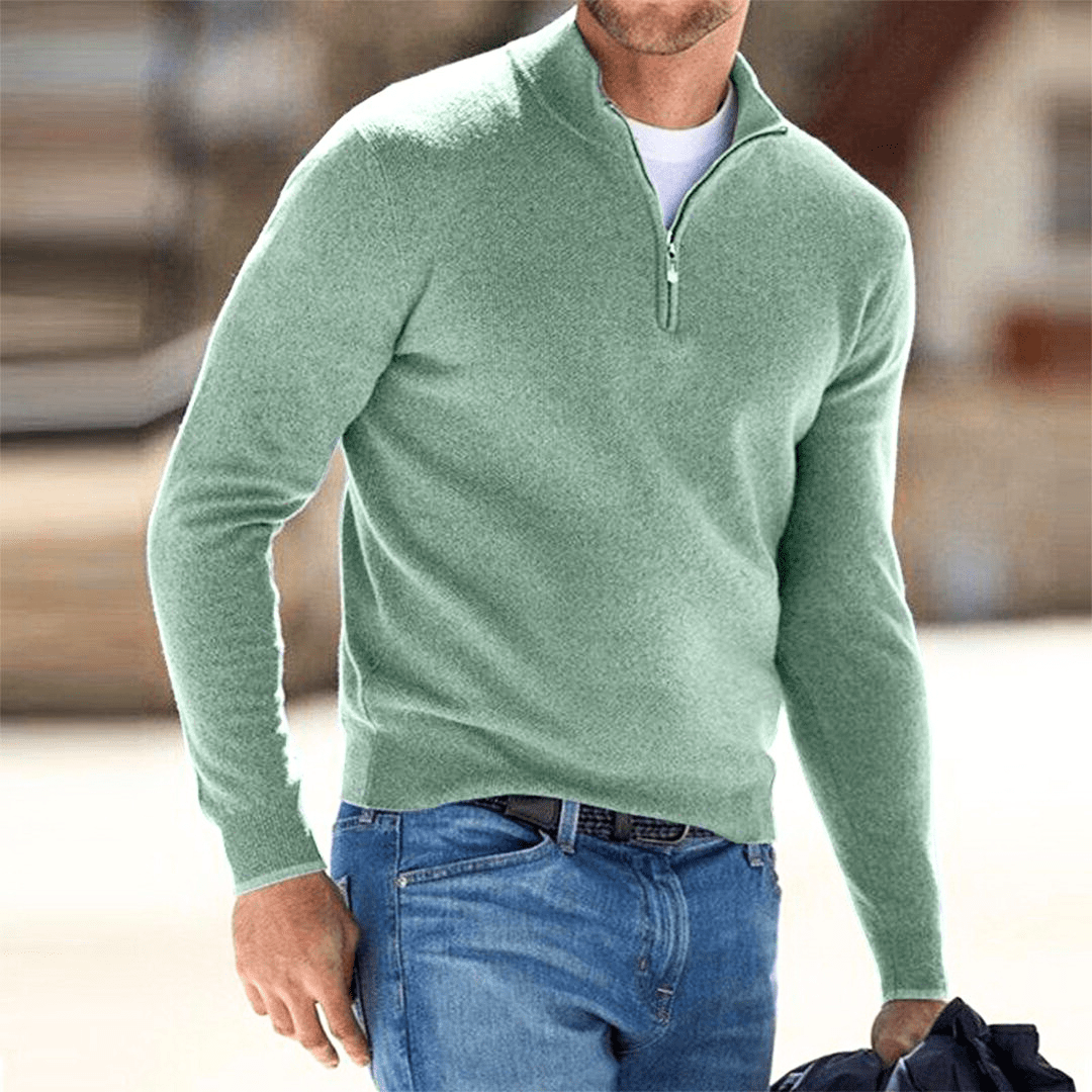 Levoire | Pull Homme Pull Avec Fermeture Éclair Tendance & Confortable Tenue Décontractée Vert