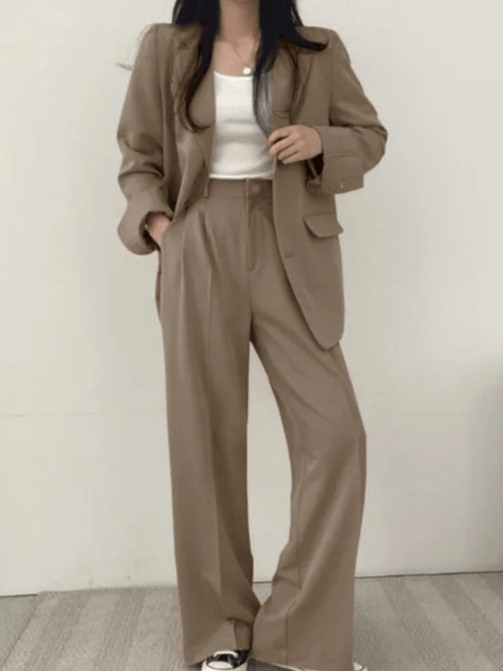 Levoire | Ensemble de costume pour femmes deux pièces Pantalon de costume pour dames Costume décontracté Khaki