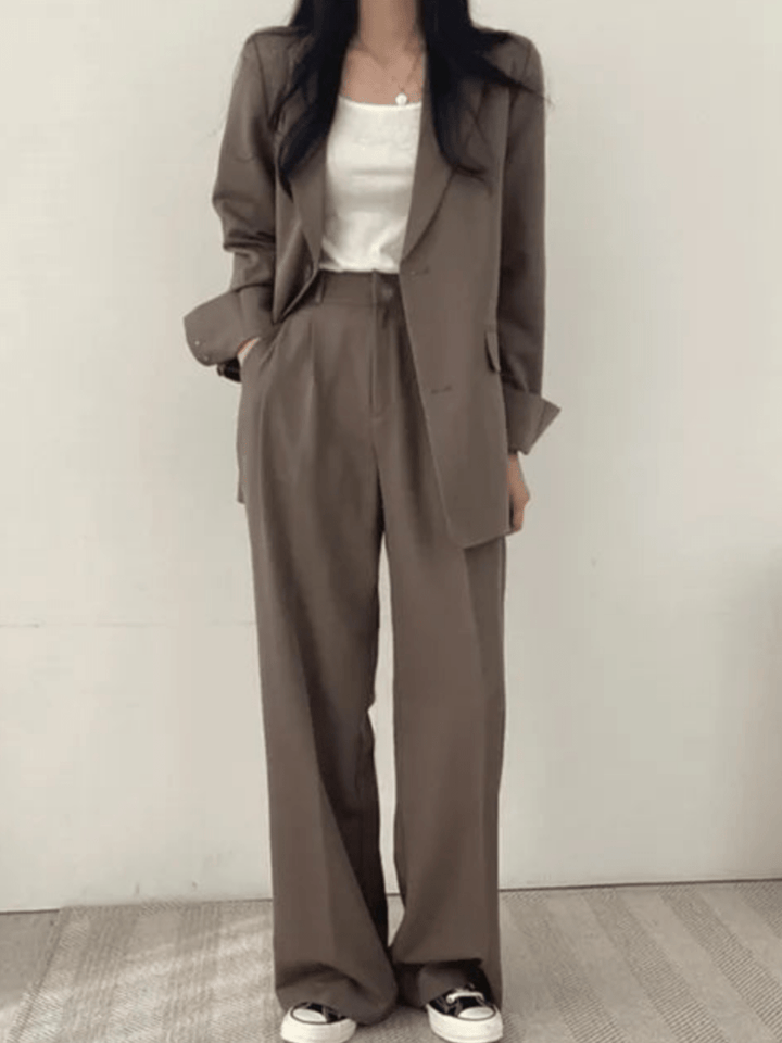 Levoire | Ensemble de costume pour femmes deux pièces Pantalon de costume pour dames Costume décontracté marron foncé