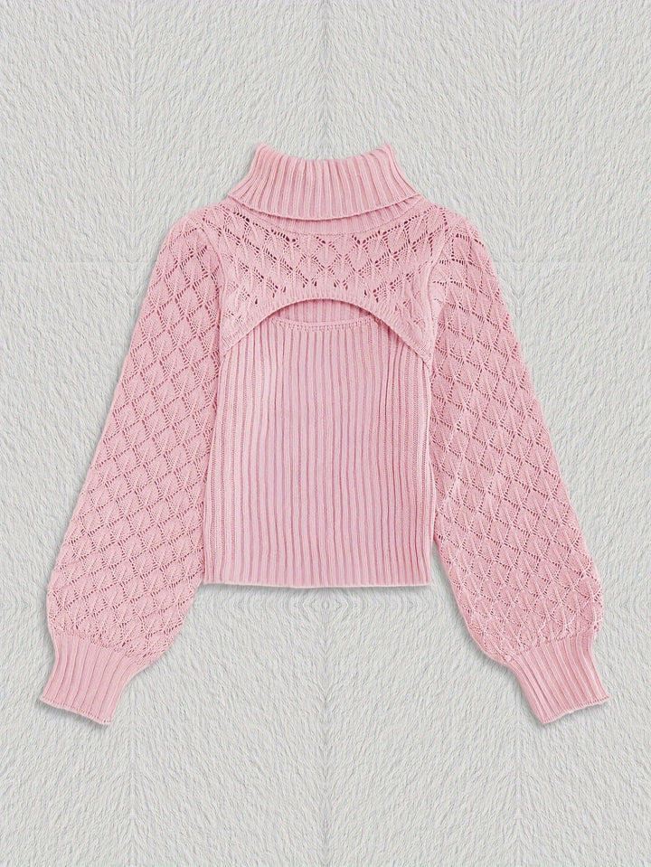 Levoire | Pull À Col Roulé Unicolore En Tricot Pointelle