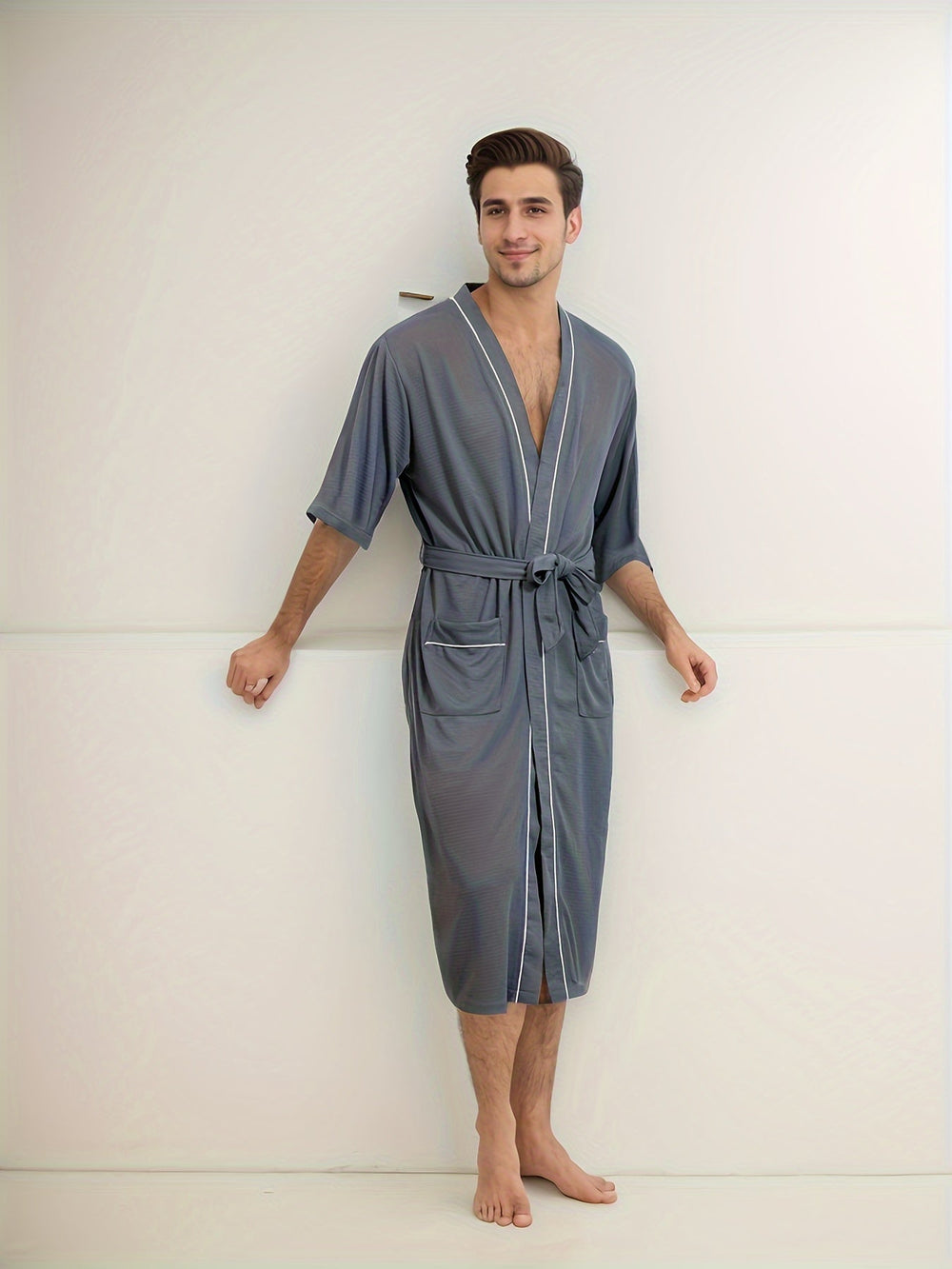 Levoire | Peignoir Pour Homme Élégant À Manches Courtes Et Poches Doubles