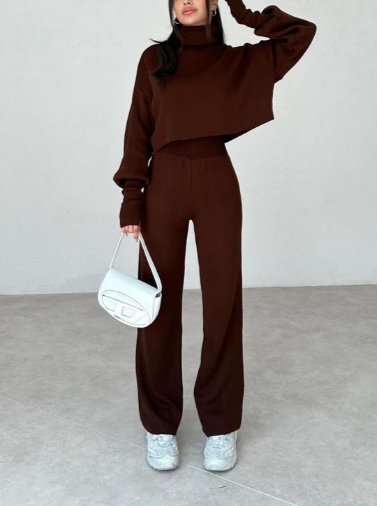 Levoire | Pull À Col Roulé Confortable Combinaison Mitaine Brun foncé