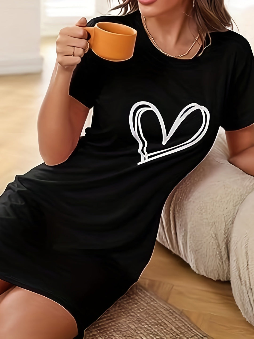 Levoire | Chemise De Nuit Avec Impression De Cœurs Et Manches Courtes