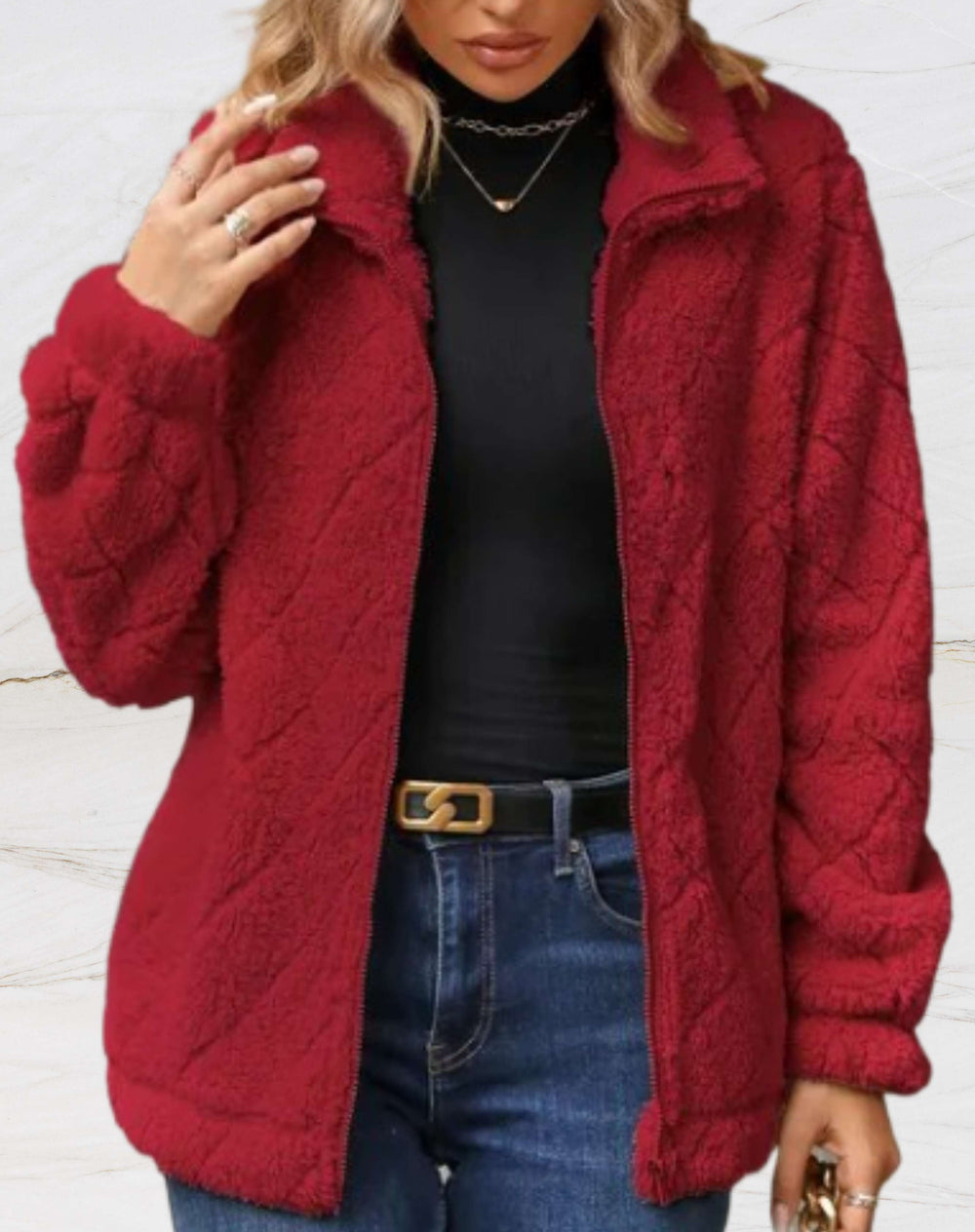 Levoire | Pull Col Montant À Mailles Fines Rouge