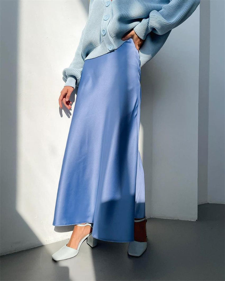 Levoire | Jupe élégante taille haute Jupe en soie glacée Bleu