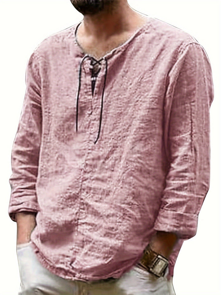 Levoire | T-Shirt Henley À Manches Longues En Mélange Coton-Lin Printemps/Automne