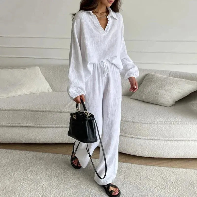 Levoire | Chemisier et pantalon de loisirs pour femmes Blanc