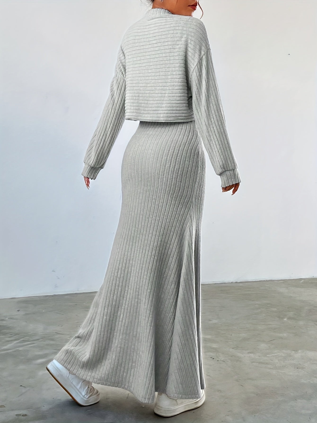 Levoire | Uten Manches Long Robe À Encolure Ronde Ensemble Tricoté À Deux Pièces