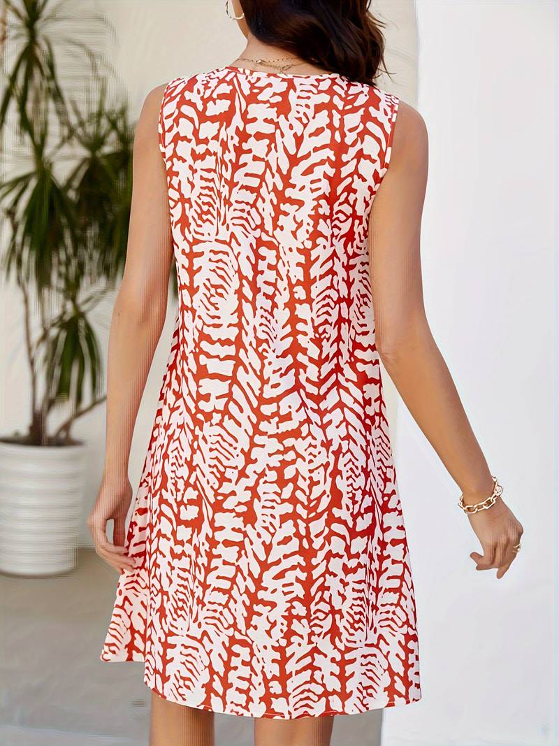 Levoire | Robe rouge à imprimé exotique et encolure ronde